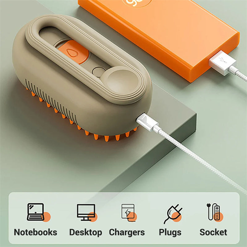 Brosse Vapeur 3-en-1 pour Animaux (Massage, Démêlage, Vapeur apaisante)