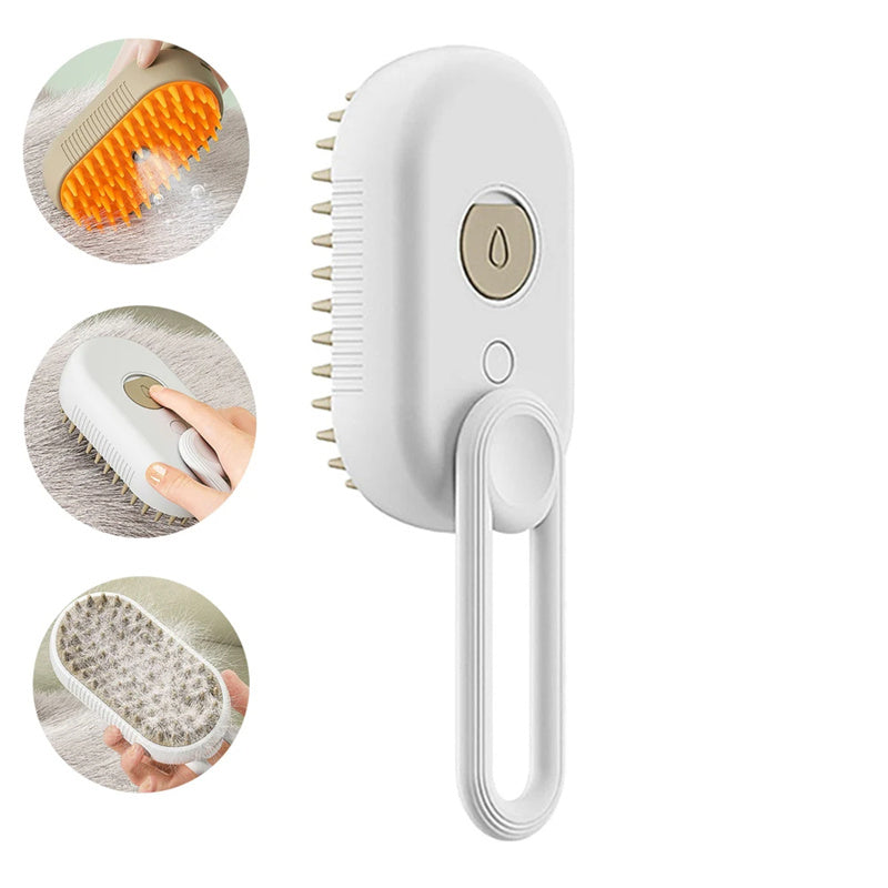 Brosse Vapeur 3-en-1 pour Animaux (Massage, Démêlage, Vapeur apaisante)