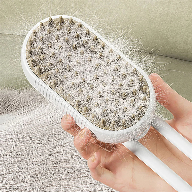 Brosse Vapeur 3-en-1 pour Animaux (Massage, Démêlage, Vapeur apaisante)