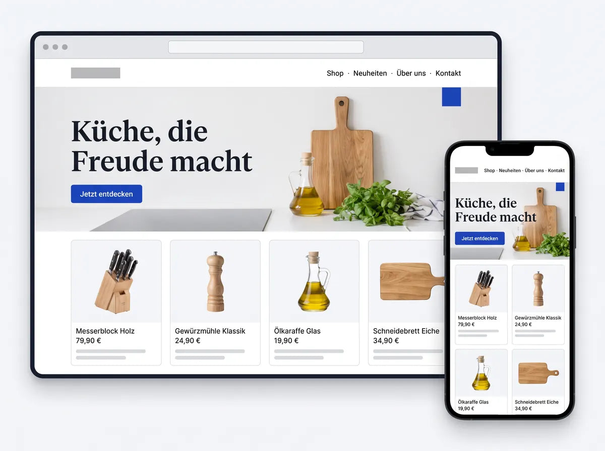Demo-Ansicht Küche & Haushalt: Startseite auf Desktop und Smartphone