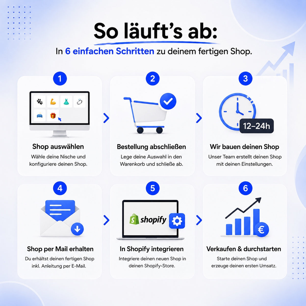 So läuft es ab: in 6 einfachen Schritten zu deinem fertigen Shop
