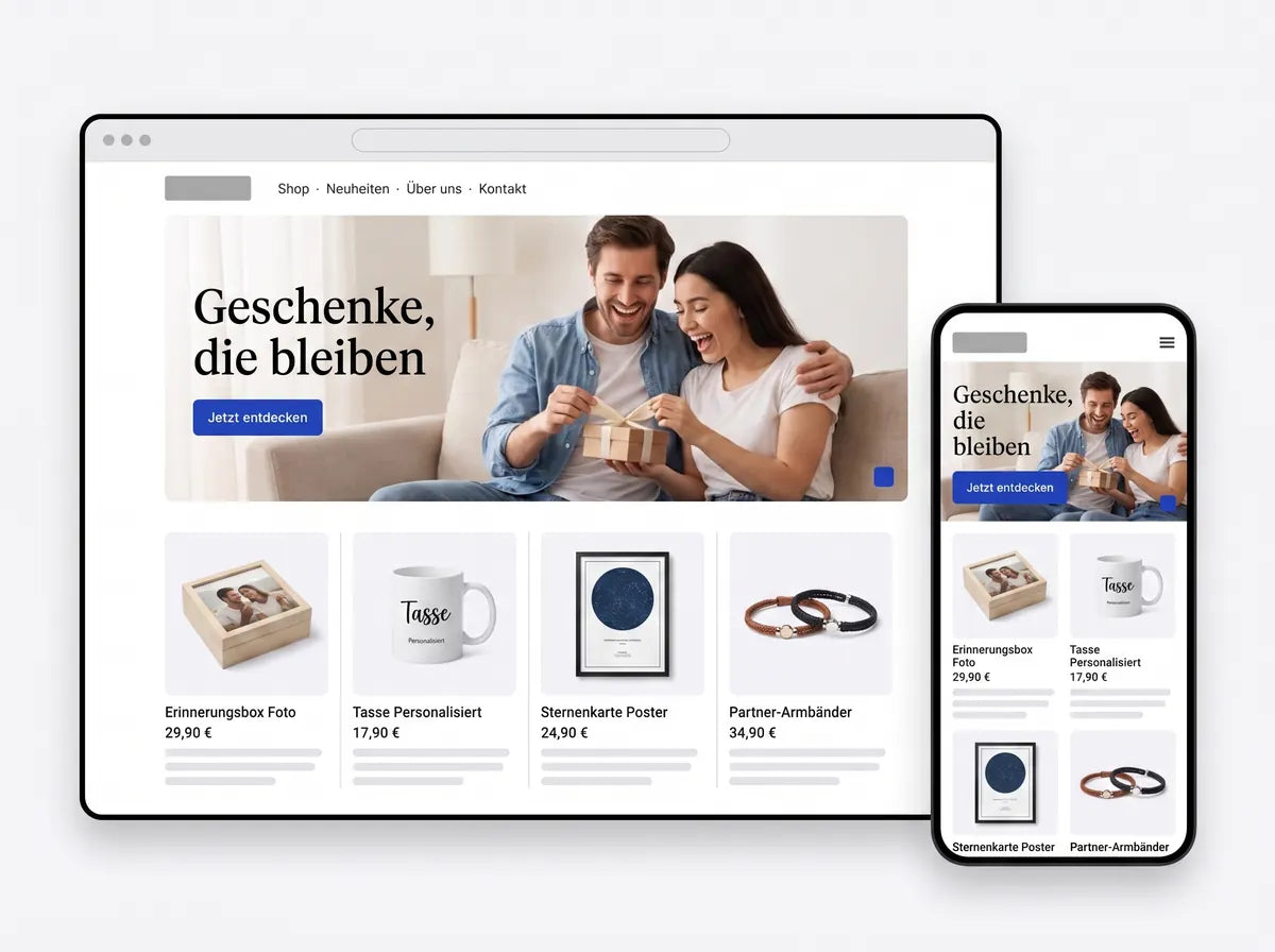 Demo-Ansicht Partner & Geschenke: Startseite auf Desktop und Smartphone