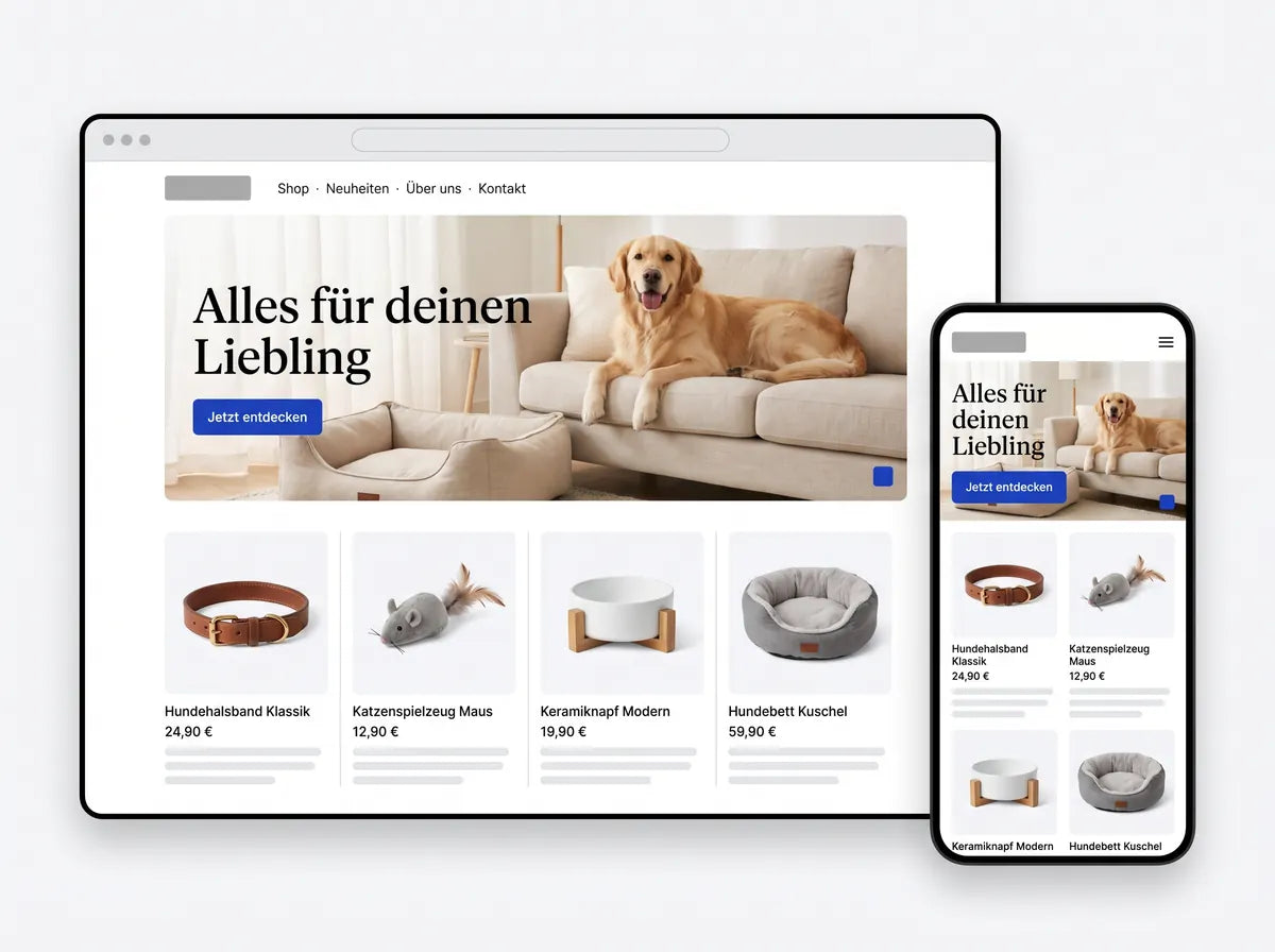 Demo-Ansicht Haustiere: Startseite auf Desktop und Smartphone